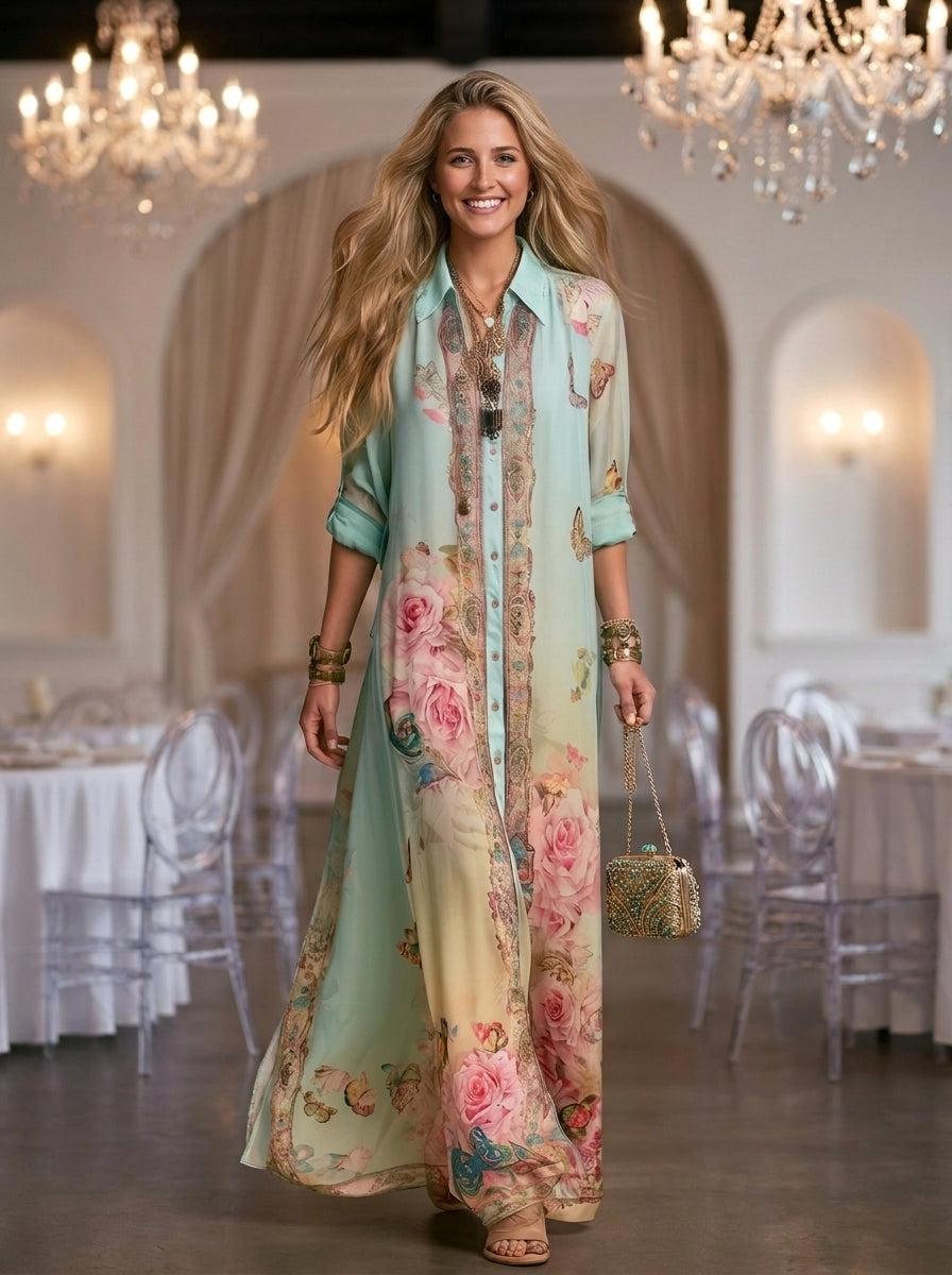Robe tendance style baroque  – en mousseline vert menthe