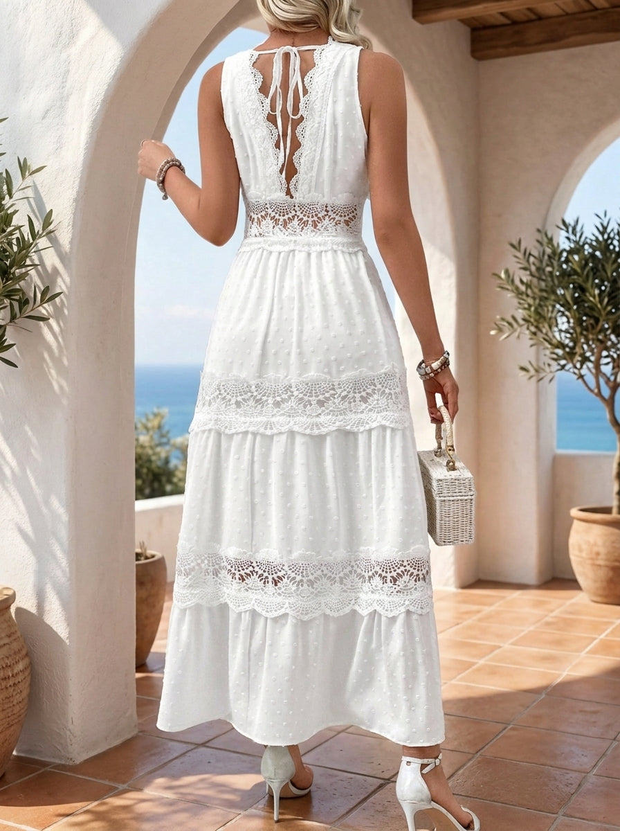 Robe d'Été en dentelle – Col V Sans Manches