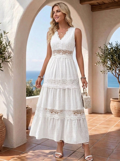Robe d'Été en dentelle – Col V Sans Manches