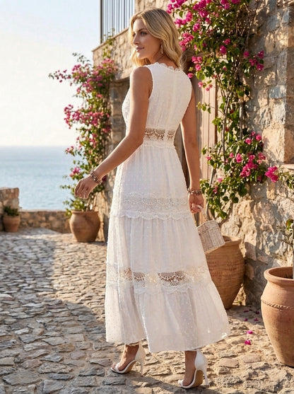Robe d'Été en dentelle – Col V Sans Manches